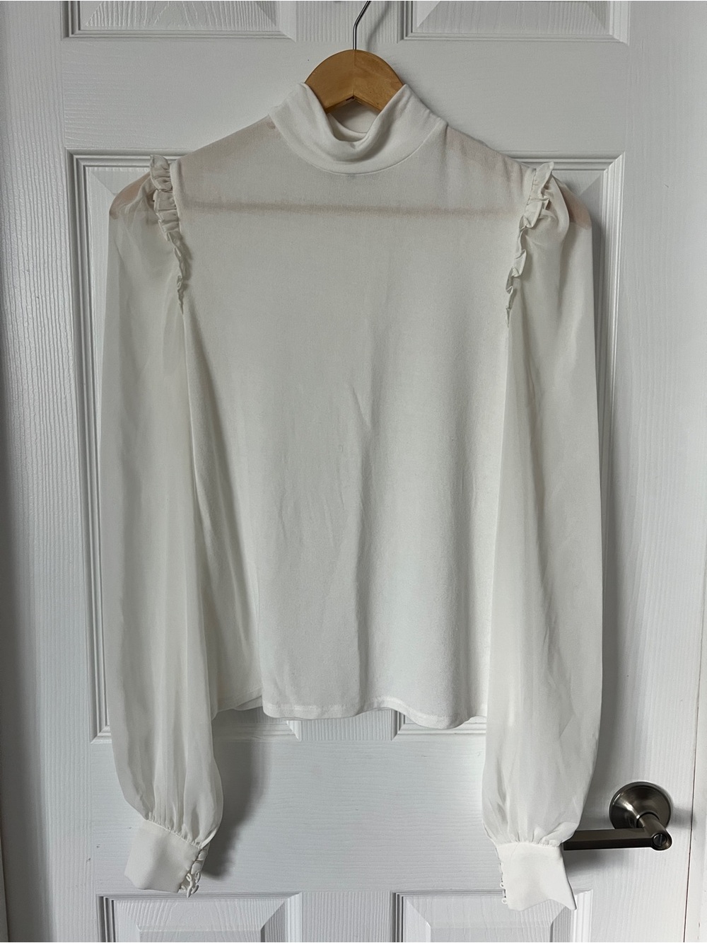 Generation Love Cream Mock Neck Ruffle-Shoulder Blouse